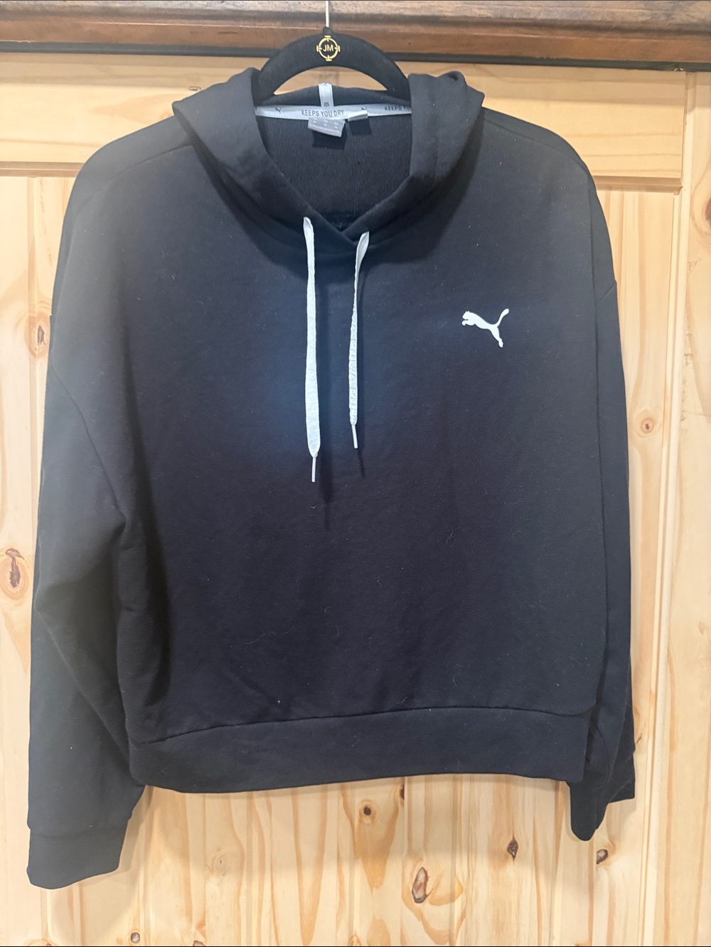 Puma Black Hoodie with White Puma Logo and White Drawstrings